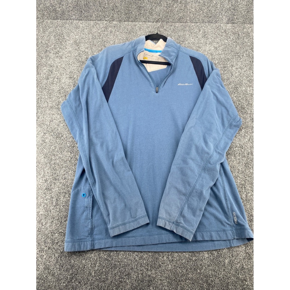 Eddie Bauer 1/4 Zip Pullover Active Mens TL Blue FreeDry Hiking Fleece Sweater